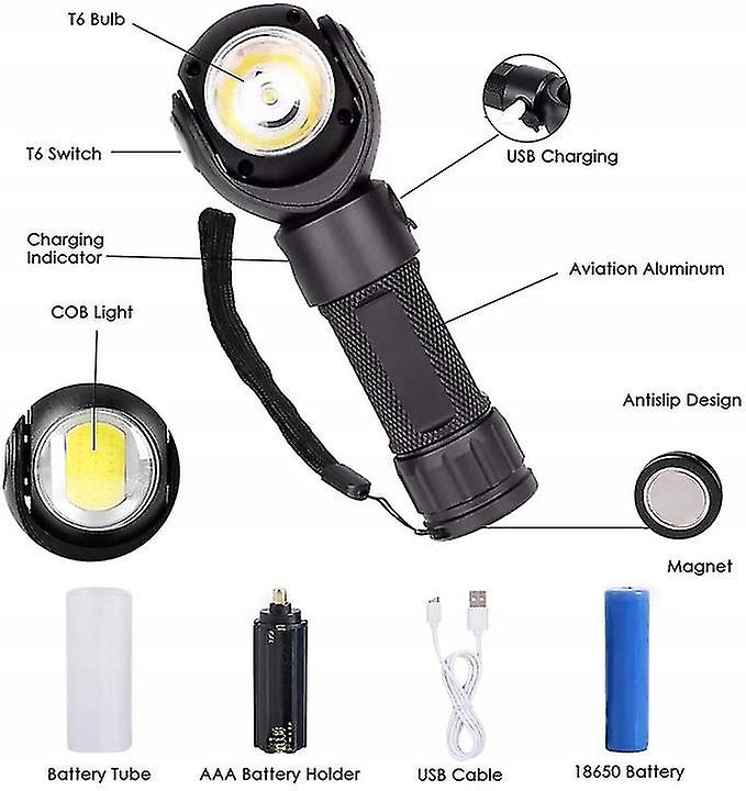 Cob Work Light 360  Rotatable Usb Rechargeable Led Flashlight