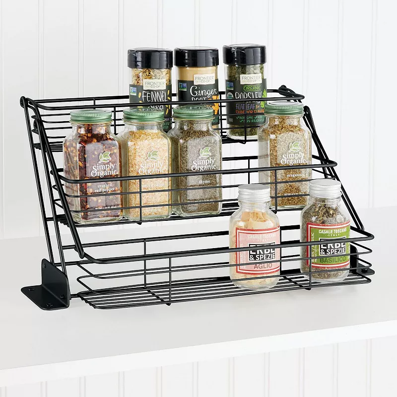 mDesign Metal 3 Tier Pull Down Spice Rack， Storage Shelf Organizer