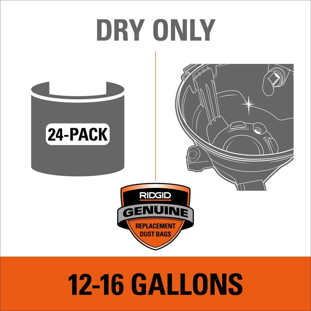 RIDGID High-Efficiency Size A Dust Collection Bags for 12 to 16 Gallon RIDGID WetDry Shop Vacuums (24-Pack) VF3502C