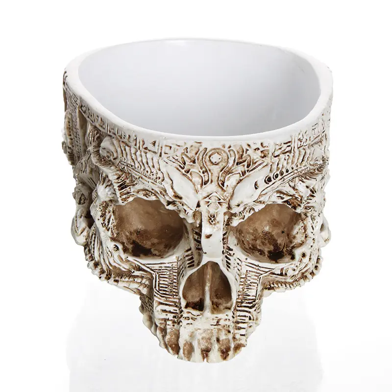 WY Hot selling garden supplies flower pots Skull head potted ornament resin skull flower pot