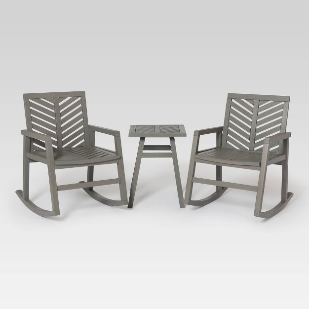 3pc Slatted Chevron Acacia Wood Patio Rocking Chair Chat Set Saracina Home