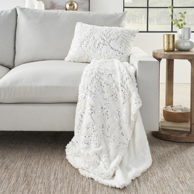 Mina Victory Faux Fur Metallic Branches Throw Blanket