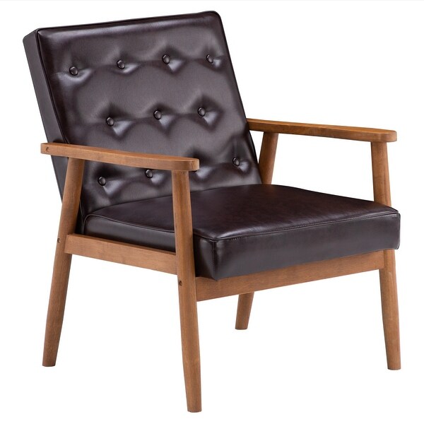 PU Leather Black/Brown Mid-century Accent Chair