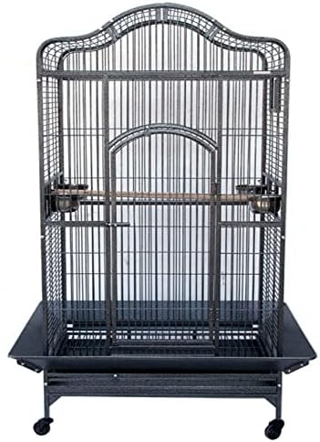 Extra Large Elegant Open Dome Top With Play Wooden Perch Stand Bird Parrot Cage For Macaw Cockatoo African Grey (35.25 X 29.5 X 62H Inches， Black Vein)