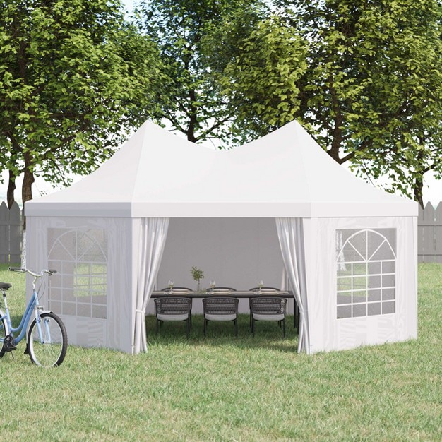 Outsunny Canopy Party Event Tent With 2 Pull back Doors Column less Event Space amp Cathedral Windows White