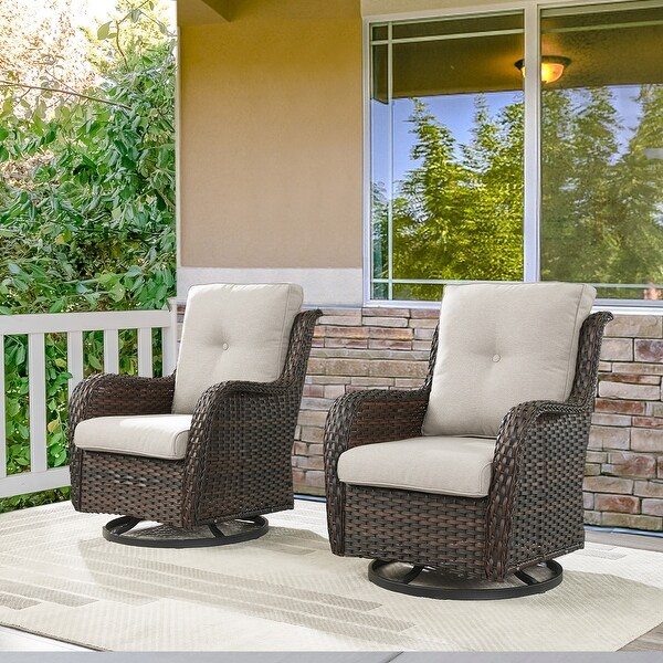 Pocassy PE Wicker Rocking Chair Swivel Chairs Glider Chair