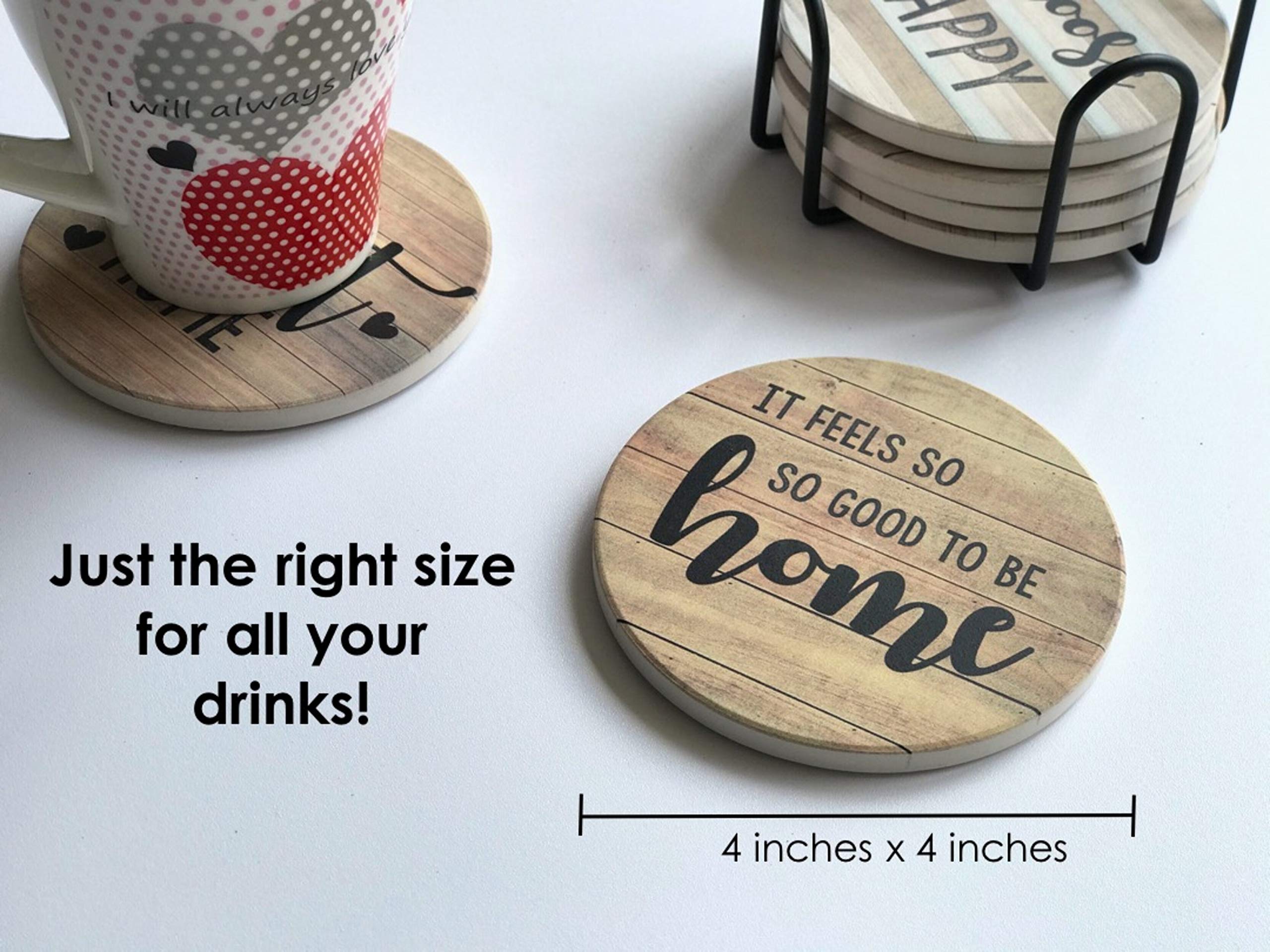 PANCHH Rustic Farmhouse Stone and Cork Coasters for Drinks， Absorbent - Set of 6 Coasters with Holder - Best Housewarming Gifts for New Home Ideas - Cute Kitchen and Coffee Table Décor and Accessories