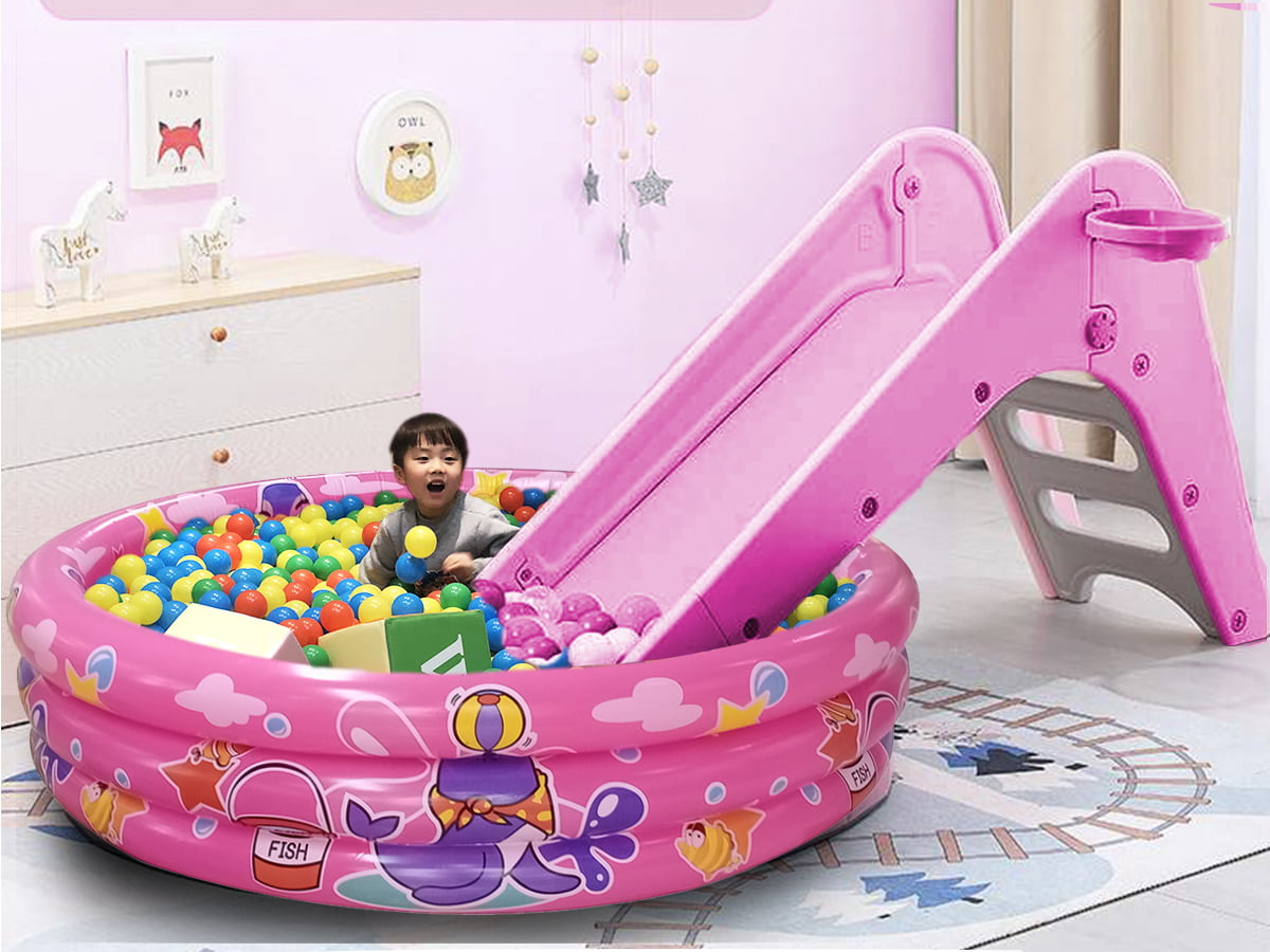 10Leccion Inflatable Baby Pool, Pink Swimming Pool for Kids, Round Blow up Toddler Ball Pool