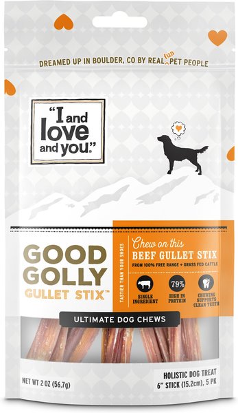 I and Love and You Good Golly Gullet Sticks Dog Treats， 6-in