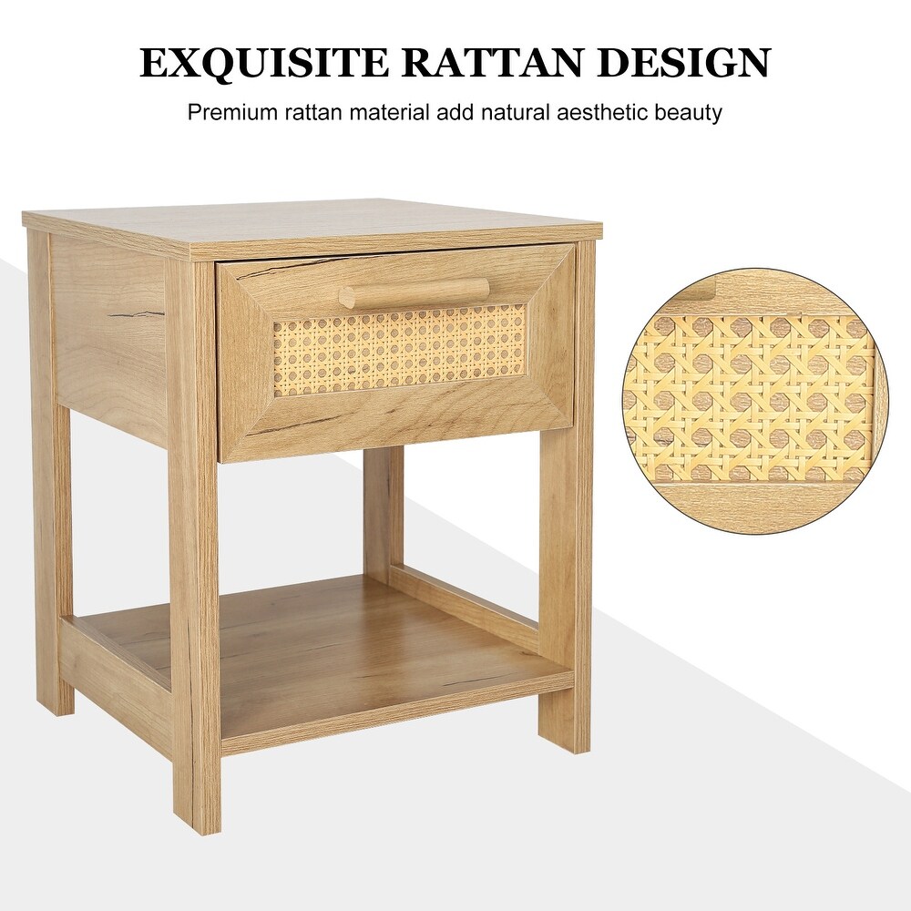 Nightstand Set of 2 with rattan Design