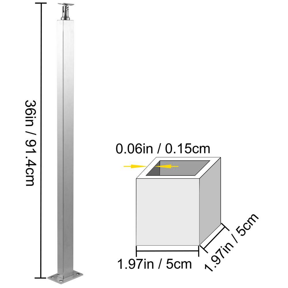 VEVOR Cable Railing Post 36 in. x 1.97 in. x 1.97 in. Stair Railing Kit without Hole Stair Handrail with Mount Bracket LGZYWKD91.455LV70V0