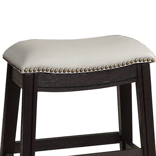 Curved Leatherette Stool with Nailhead Trim， Set of 2， Gray