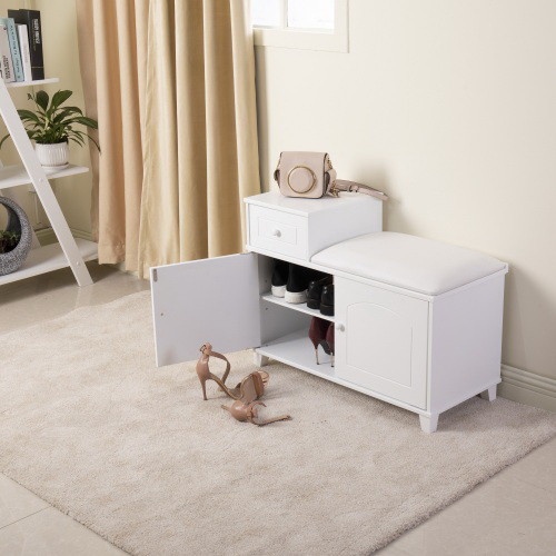 Wooden Shoe Storage Bench Shoe Ottoman Cabinet wit...