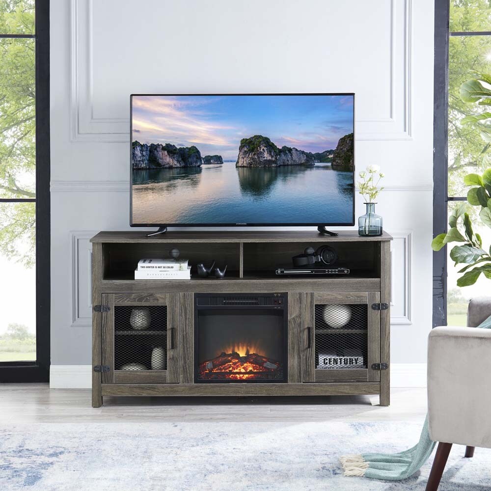 Modern Farmhouse TV Stand with Electric Fireplace