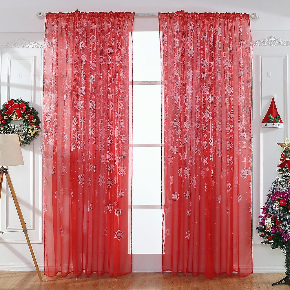 Snowflake Pattern Transparent Printed Window Curtain Voile Sheer Panels For Bedroom Living Roomred