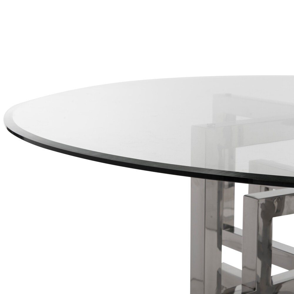 SAFAVIEH Couture Harlan 54 inch Glass Top Round Dining Table   54 in. W x 54 in. L x 40 in. H