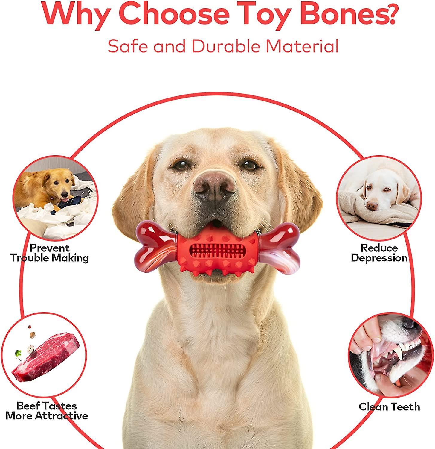 Dog Chew Toy For Aggressive Chewers， Beef Flavored Dog Bone Toy， Durable Rubber Chew Bone， Dog Chew Toy For Training And Cleaning Teeth， For Large， Me