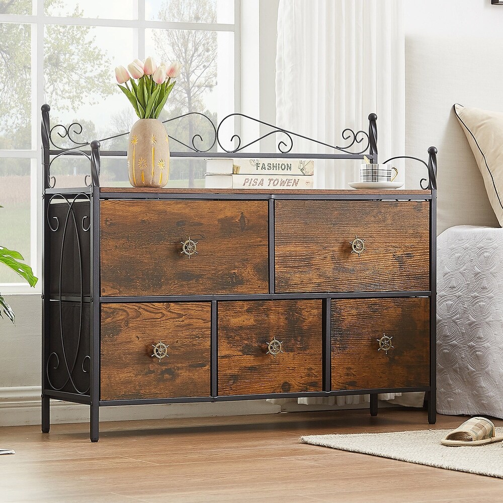 Wide Dresser / TV Stand With Space saving 5 Drawers Dresser By Bedroom Brown Grey