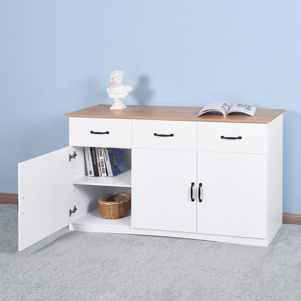 White Buffet Cabinet with Storage Kitchen Sideboard 3 Doors 3 Drawers