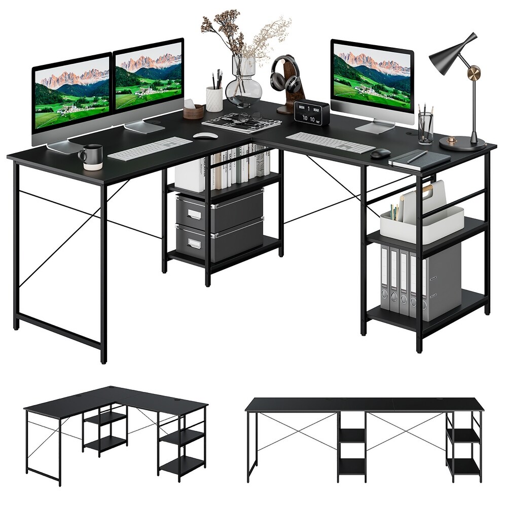 Costway 95'' Convertible L shaped Corner Computer Desk 2 Person Long