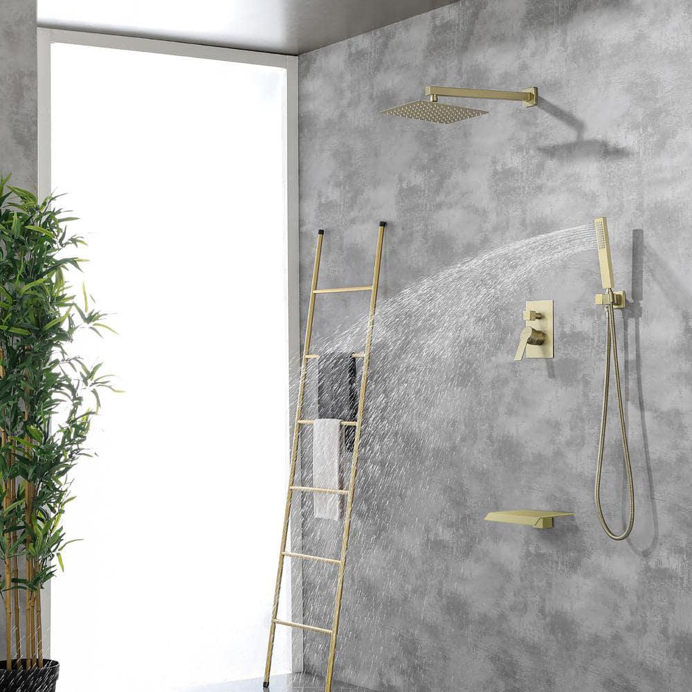 Boyel Living Wall Mount SingleHandle 1Spray Tub and Shower Faucet in Brushed Gold  10 Inch