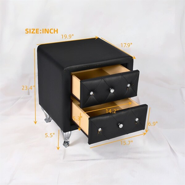 PU Nightstand with 2 Drawers - - 37952404