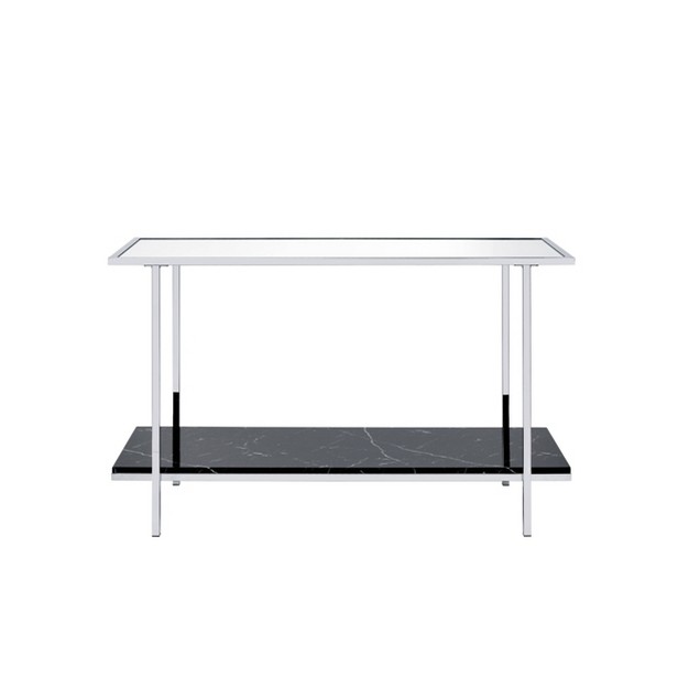 Angwin Console Table Mirrored Faux Marble chrome Acme Furniture