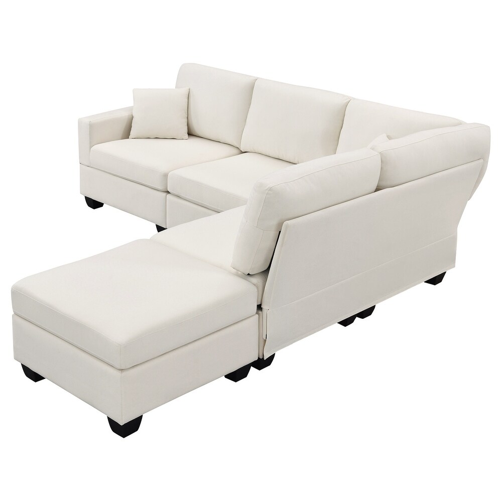 L Shaped Couch Sectional Sofa with Convertible Ottoman   2 Pillows