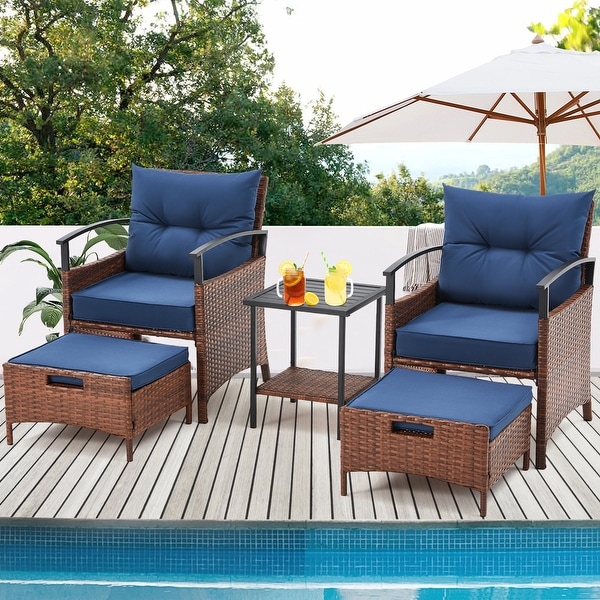 AVAWING 5Piece Patio Furniture Set Wicker Conversation Set with Coffee Table and Ottoman