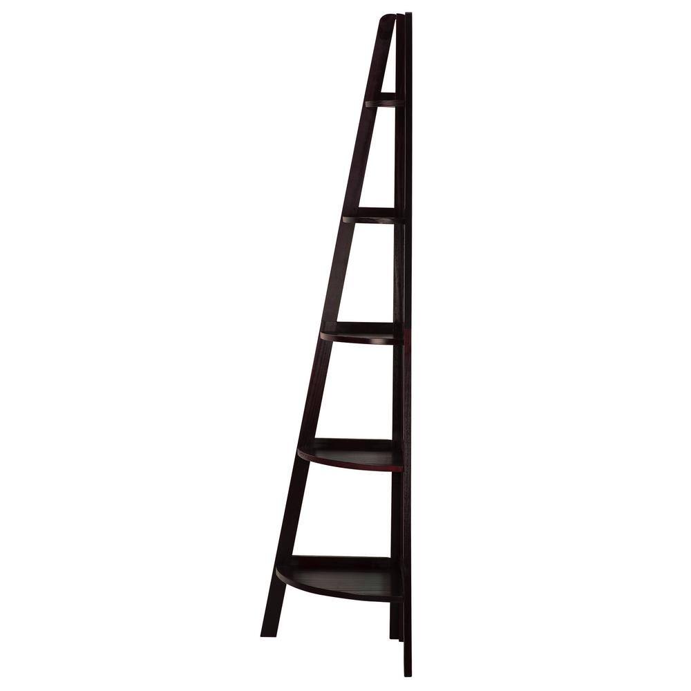 Casual Home 72 in. Espresso New Wood 5-Shelf Ladder Bookcase with Open Back N176-33