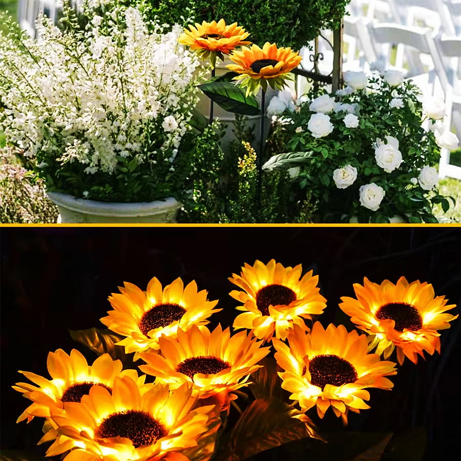 2PCS Solar Garden Stake Lights Led Sunflower Lights For Lawn Garden Decor