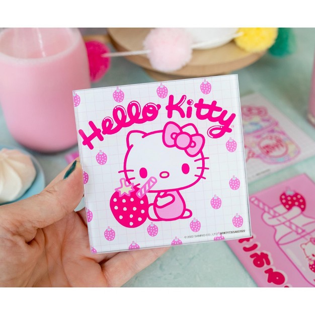 Silver Buffalo Sanrio Hello Kitty Strawberry Milk Glass Coasters Set Of 4