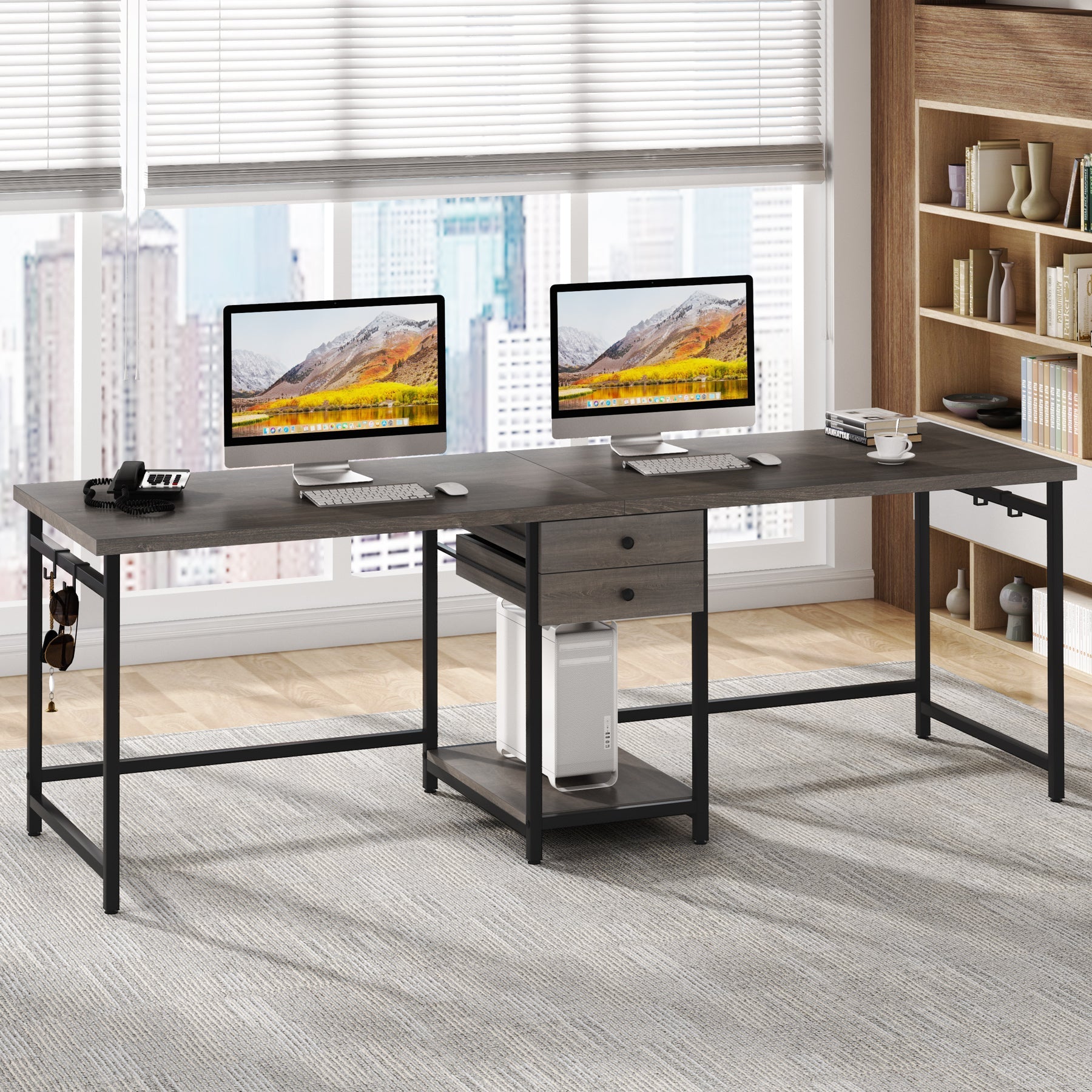 Industrial Two Person Desk, 78’’ Double Computer Desk with Drawers