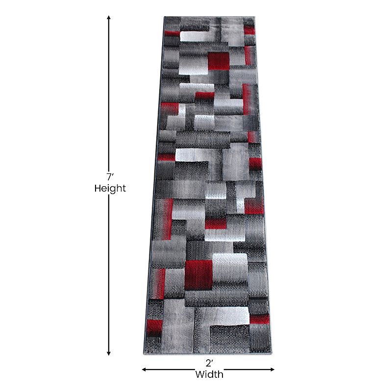 Masada Rugs Masada Rugs Trendz Collection 2'x7' Modern Contemporary Runner Area Rug in Red， Gray and Black-Design Trz861