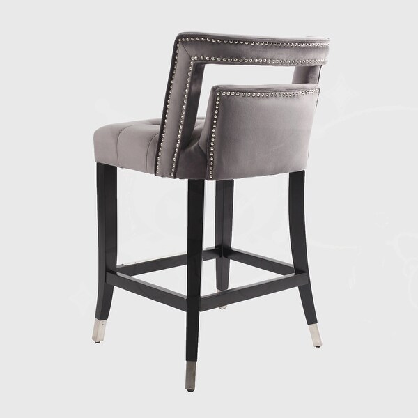 2 pcs Set 26 inch Suede Velvet Barstool with nailheads