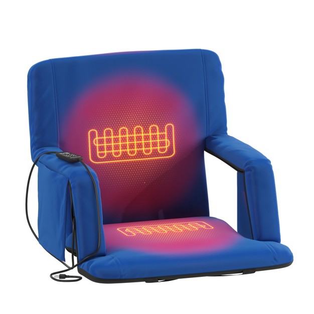 Flash Furniture Malta Portable Heated Reclining Stadium Chair With Armrests Heated Padded Back amp Heated Seat With Dual Storage Pockets And Backpack Straps