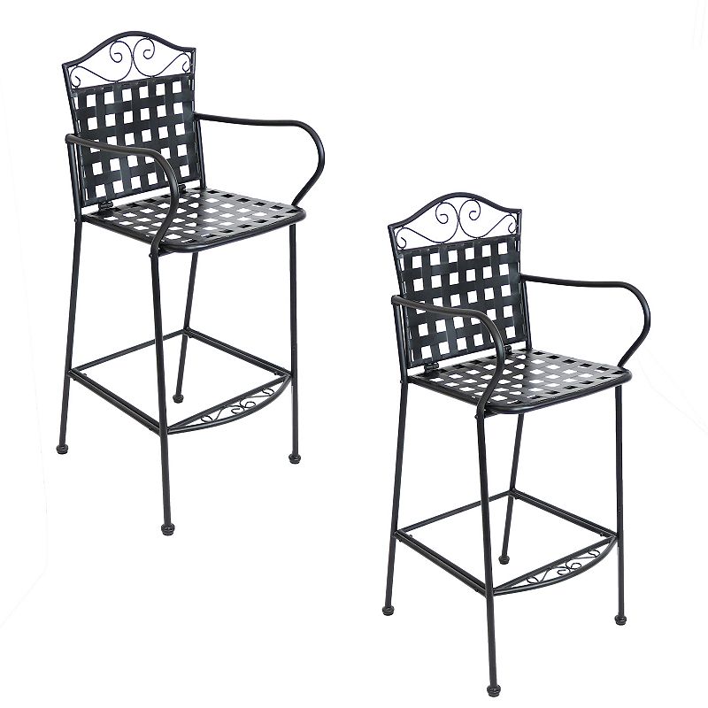 Sunnydaze Scrolling Wrought Iron Patio Dining Bar Chairs - Black - Set of 2