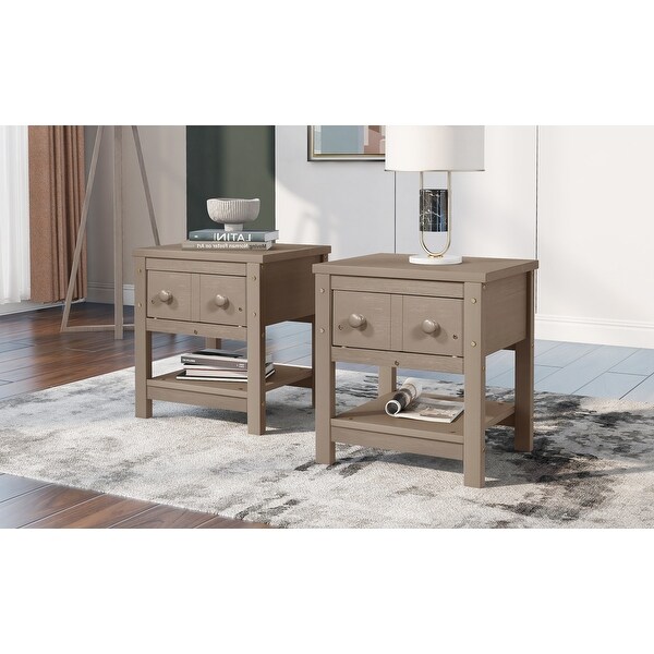 Set of 2， Wood Nightstand with Storage Drawer and Bottom Open Shelf - - 37927150