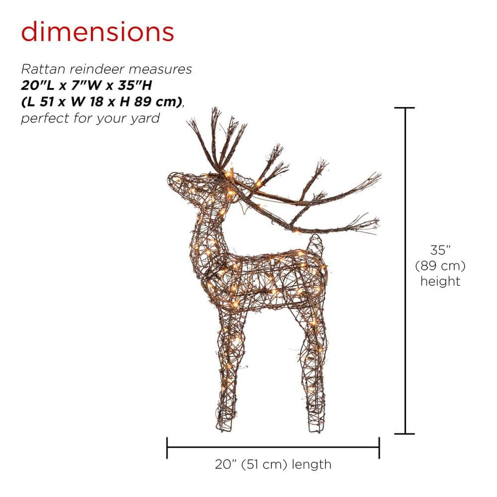 Alpine Corporation 35 in. Tall Rattan Reindeer Decoration with Halogen Lights AUH164