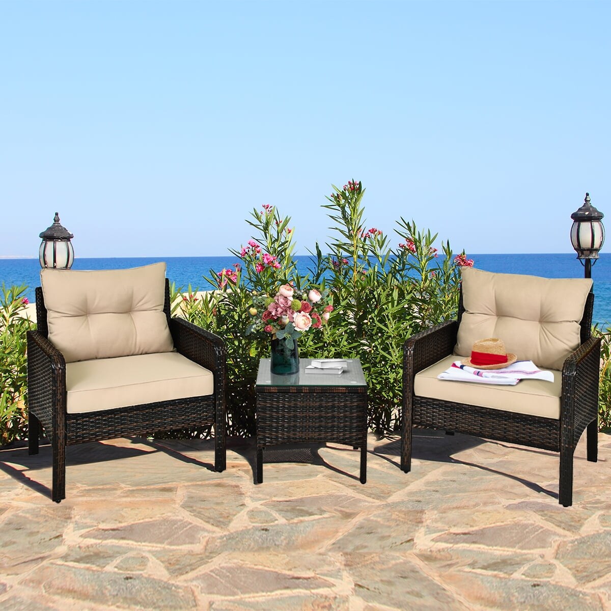 3 Piece Patio Outdoor Rattan Furniture Set - Modern Furniture - Overstock - 37515370