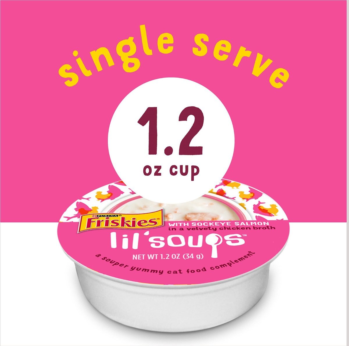 Friskies Lil' Soups with Sockeye Salmon in a Velvety Chicken Broth Cat Food Topper