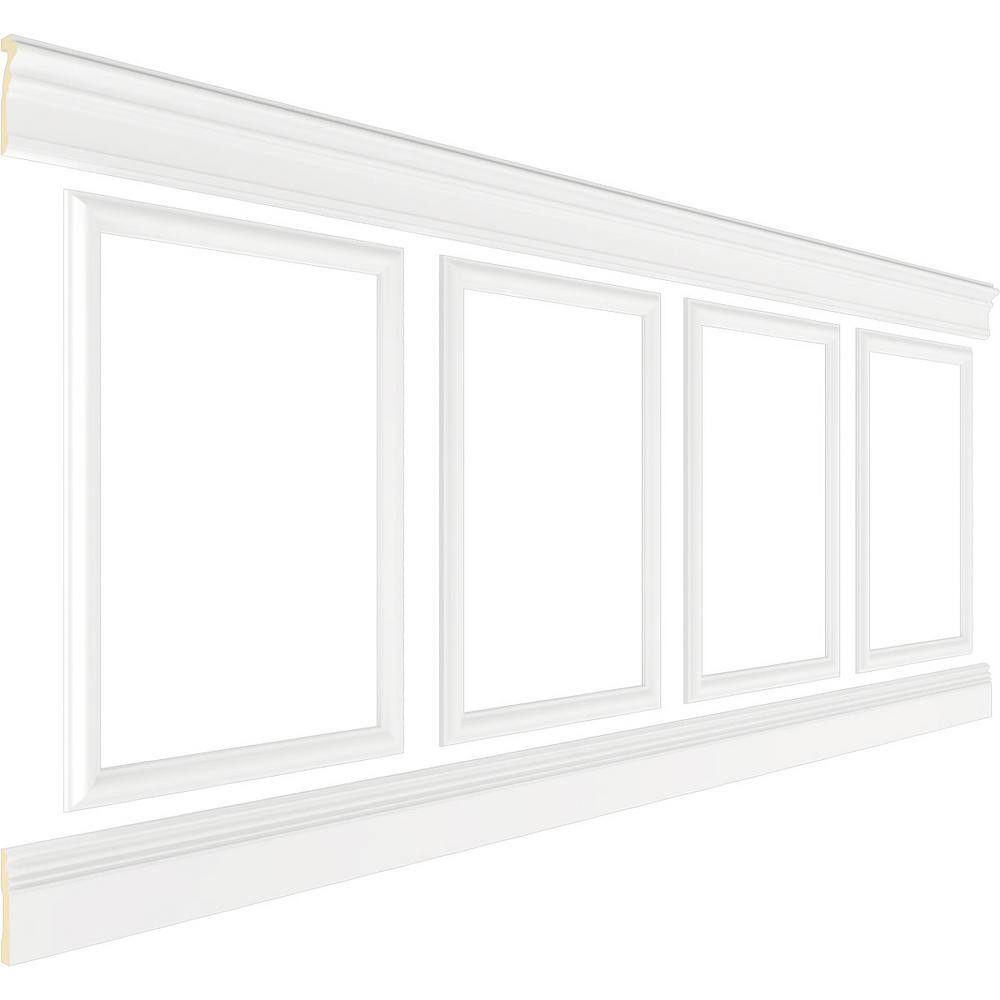 Ekena Millwork 94 12 in. (Adjustable 40 in. to 44 in.) 26 sq. ft. Polyurethane Ashford Square Panel Wainscot Kit Primed WPKUSQ031P040