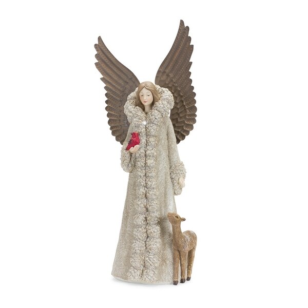 Set of 3 Angel Holding Bird with Reindeer Christmas Figurines 16.5