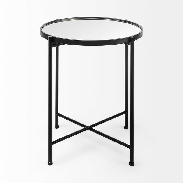 Samantha Black Iron Frame w/ Mirror Top Accent Table