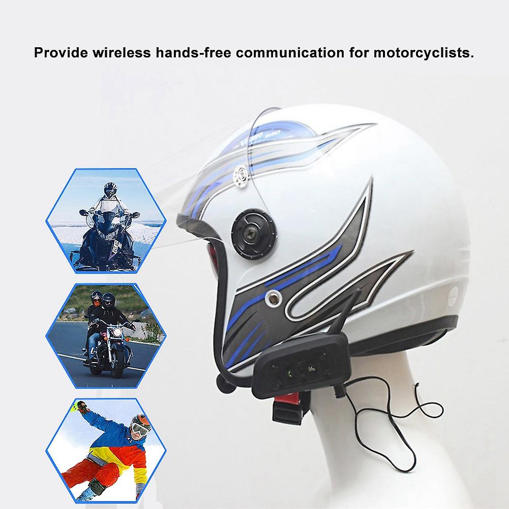 V6-1200 Motorcycle Helmet Wireless Bluetooth Intercom Hands Free Headphone For 6 People