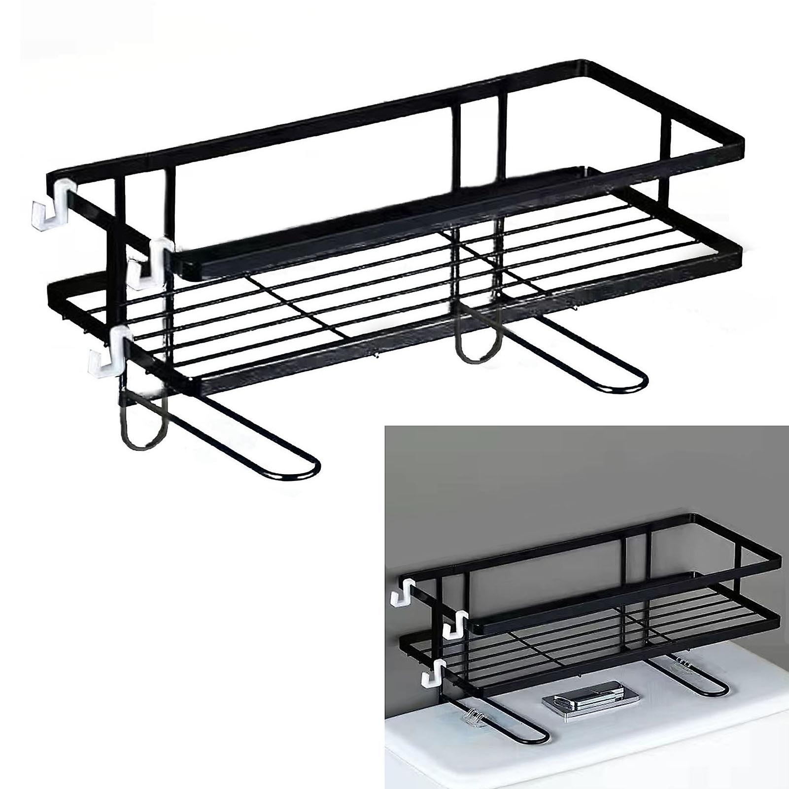 Toilet Shelf Thickening Waterproof Large Capacity Nail Free Installation Iron Over Toilet Bathroom Organizer Single Layer Black