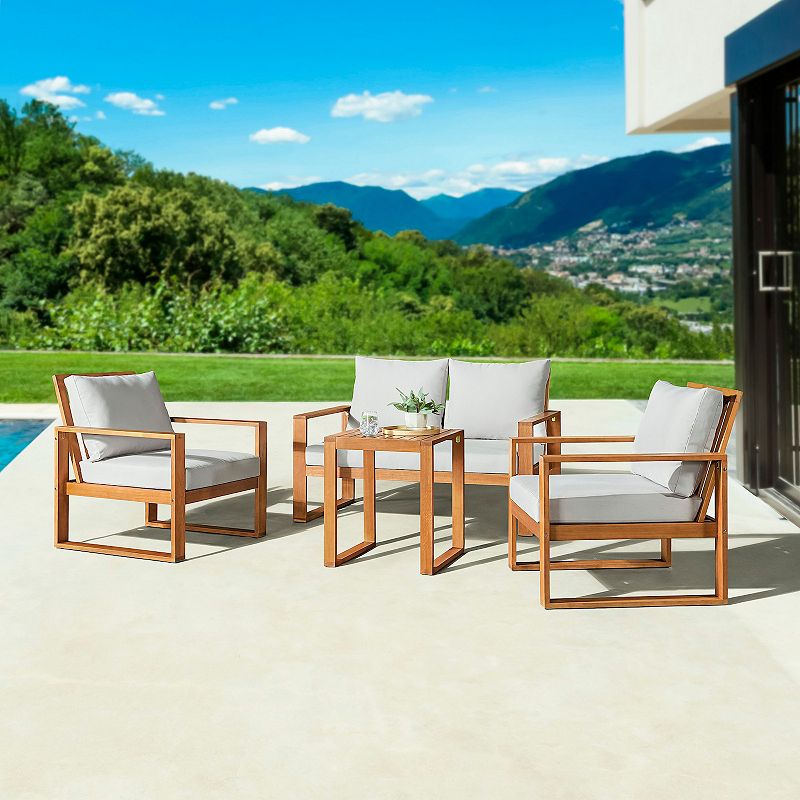 Alaterre Furniture Grafton Outdoor Bench， Chair and Coffee Table 4-piece Set