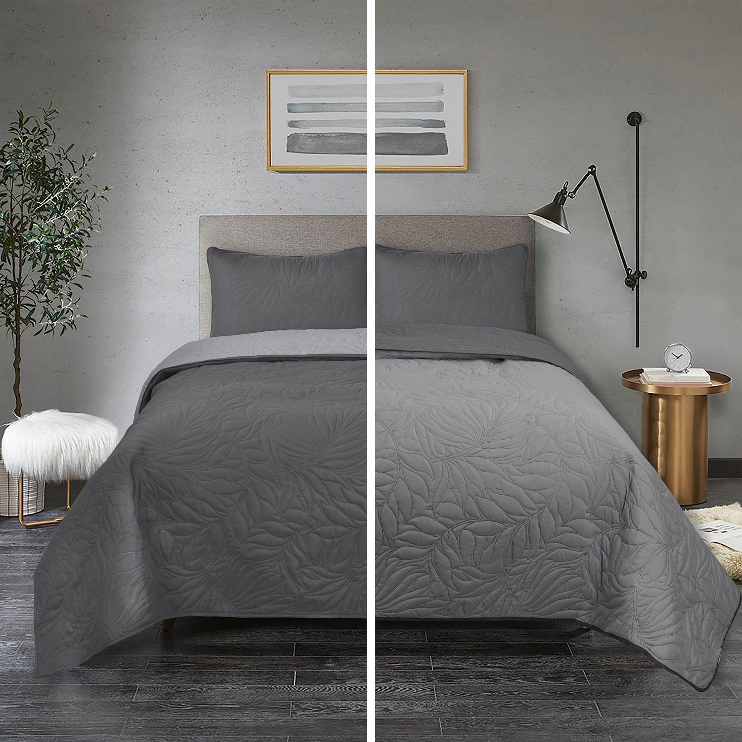 3 Piece Oversized Ultrasonic Embossed Bedspread Set with Botanical Pattern-Sophia