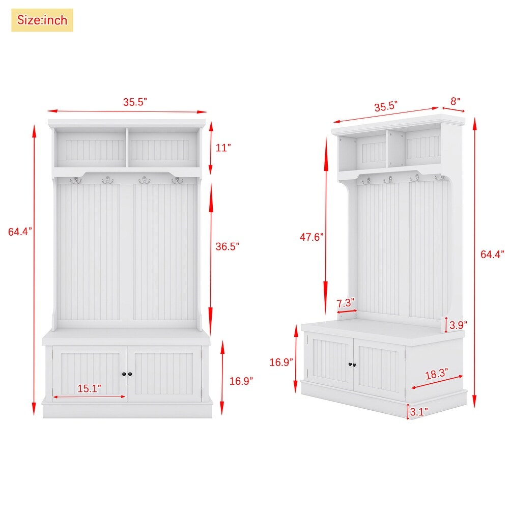 4 in 1 Hall Tree Coat Racks with Storage Shoe Bench  Stripes Wardrobe Display Cabinet for Entryway Storage Bench