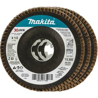 Makita X-LOCK 4‑12 in. 60 Grit Type 29 Angled Grinding and Polishing Flap Disc X-LOCK and All 78 in. Arbor Grinders (3-Pack) T-03903-3